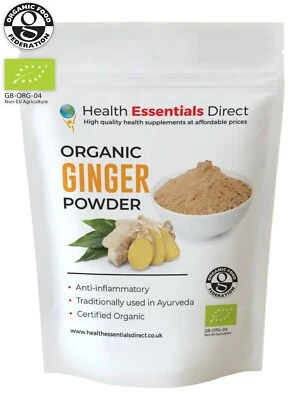 HEALTH ESSENTIALS DIRECT Organic Ginger Powder (Superior Sri-Lankan Roots, Digestion, Reflux) Choose Size