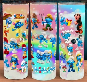 Smurfs 80s Rainbow Retro Collage Cup Mug Tumbler 20oz with lid and straw - Picture 1 of 3