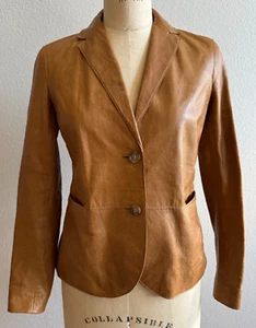 VINCE Camel 100% Leather Jacket Blazer Size 4 EUC Soft Lightweight Style 106730 - Picture 1 of 5