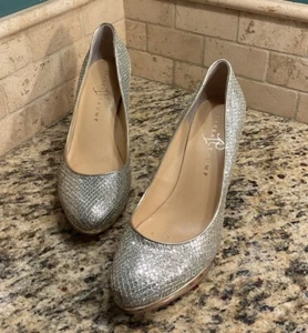Ivanka Trump Sophia 2 Shimmer Silver Snakeskin Gold Heels Womens Size 9 Shoes - Picture 1 of 7