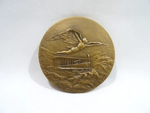 Antigua Medalla de Bronce F Montagny Aviación Hidroavión Icarus Barco Old Medal - Bild 1 von 9