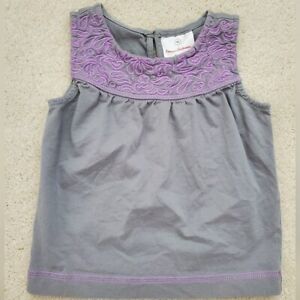 Hanna Andersson Girls' Gray Tank Shirt with Purple Embroidery Accents sz90/3