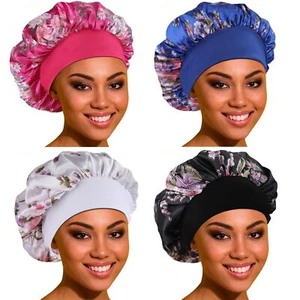 4Pcs Large Silk Bonnets with Elastic Band Satin Bonnet Hair Bonnet for Hair Care - Picture 1 of 6