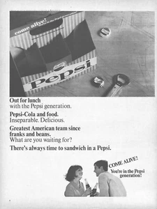 1966 Pepsi Cola Vintage Print Ad Come Alive Pepsi Generation Bottle Cap Opener - Picture 1 of 1
