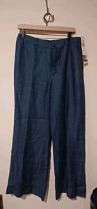Lauren Ralph Lauren Womens 10 Linen Lined Pants Navy Blue Wide Leg NWT - Picture 1 of 9