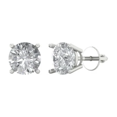 VVS1 Zirconia Diamond Stud Earrings for Women, Screw back (3 cttw, 7.5mm, Round) - Image 1 of 4
