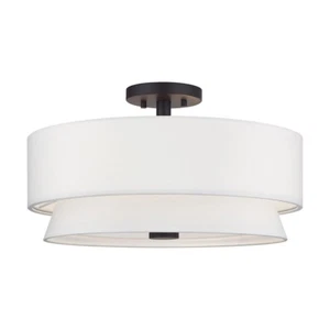Livex Fontana 4Lt Semi-Flush, Bronze/White/White Fabric - 60027-07 - Picture 1 of 1