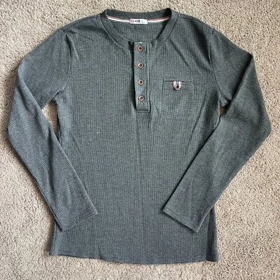 Camisa Helly Hansen Para Hombres Pequeña Gris Térmica Tejido Waffle Bolsillo Henley Y2K Preppy Foto 1 de 4