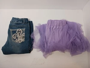 Lot Of 2 Girls Bottoms Faded Glory Bootcut Jeans Elings Ruffle Purple Skirt Sz 8 - Picture 1 of 9