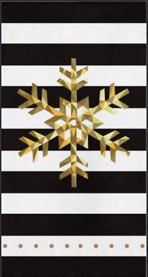 Servilletas de papel de fiesta navideña modernas a rayas de copo de nieve dorado toallas para invitados Foto 1 de 1