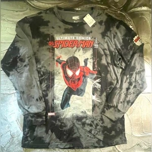 New Spiderman DC Comics Long Sleeve Graphic Tee Gray & Black, Mens Size S NWT - Picture 1 of 12