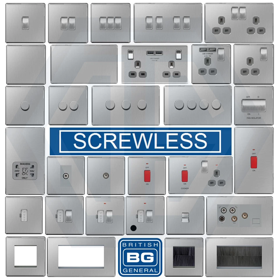 BG Nexus Brushed Steel Screwless Flatplate Switches & Sockets Satin Chrome Grey - Image 1 of 1