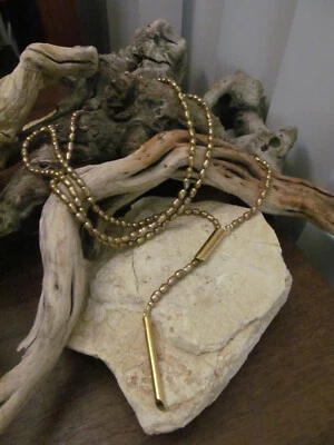 Позолоченное ожерелье из серебра 925 пробы с золотым рисовым жемчугом и бисером Lariat 41,9 г - Изображение 1 из 4