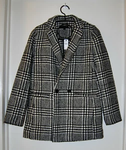 NWT Talbots Women's Black & Ivory Plaid Wool Short Coat sz 6 8 - Picture 1 of 8