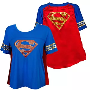 Supergirl Symbol with Cape Women's T-Shirt Blue - Picture 1 of 3