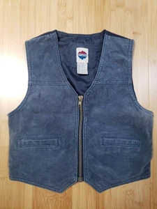 Vintage New Legends Blue Suede Leather Vest Boys M/5-6 Zip 80’s 90’s Biker/Moto - Picture 1 of 9