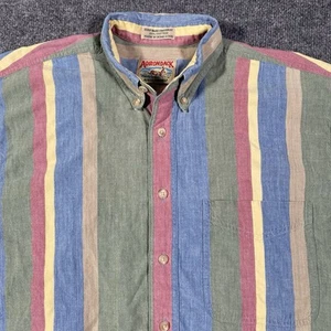 Camisa De Colección Años 90 Adirondack Savile Row Manga Corta Rayas Botón Para Hombres M De Gran Tamaño - Imagen 1 de 6