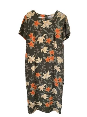 VTG 90s Kathie Lee Green Floral Print Shift Short Sleeve Orange Dress Sz 12/14 - Image 1 of 4