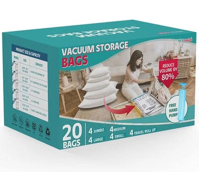 Paquete de 20 bolsas de almacenamiento al vacío bolsa de sellado para ropa edredones mantas ropa de cama Foto 1 de 4