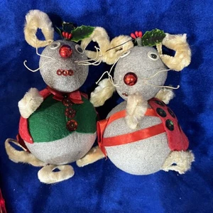 Vintage Mäuse Maus Weihnachtsschmuck Handarbeit Mid Century 2er Set - Bild 1 von 7