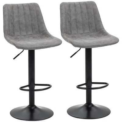 HOMCOM Bar Stools Set of 2 Adjustable Swivel Bar Chairs with Backrest Grey - Image 1 of 4
