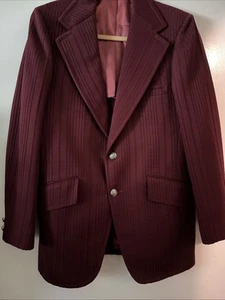 Vintage 1970s Blazer Jacket Mens 38 Double Knit Wine TextuSport Coat Funky Disco - Picture 1 of 8