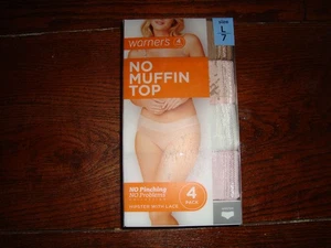 PACK DE 4 BRAGAS WARNER'S NO MUFFIN TOP HIPSTER CON ENCAJE DAMAS GRANDES O 7 ¡NUEVO CON ETIQUETAS! - Imagen 1 de 10