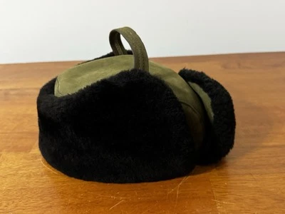 Sombrero pequeño vintage Hunter Trapper militar para hombre gamuza textura verde raro Foto 1 de 4