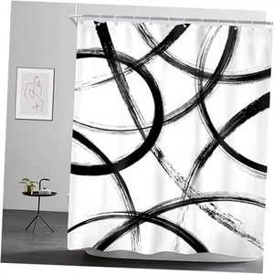 Black and White Shower Curtain 60Wx72H 60"W x 72"L (Pack of 1) Abstract Line01 - Picture 1 of 8