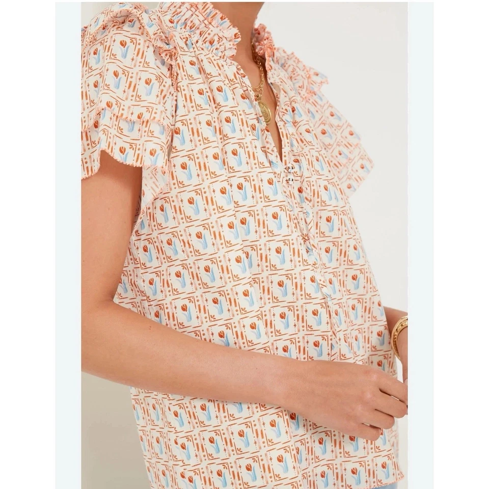 NWT Hunter Bell Millie Short Sleeve Cotton Tulip Top Size Small Floral Ruffle - Image 1 of 4