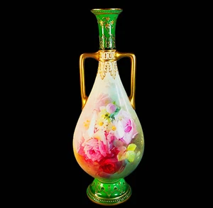 SUPERB ROYAL DOULTON HAND PAINTED & SIGNED TWIN HANDLE VASE by PERCY CURNOCK - Picture 1 of 13