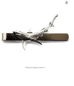 Blue Shark Fish English Pewter on a Tie Clip (slide) boxed gift  handmade ar - Picture 1 of 1