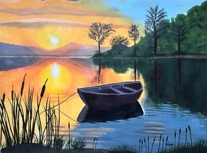 "Rowboat at Sunset" painting - Picture 1 of 1