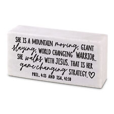 She Is A Mountain Mover Encouraging White 4 x 2 Cast Stone Decorative Sign