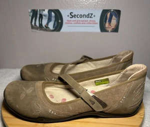 Ahnu Mary Jane Leather Strap Flats Olive Green Shoes Women's Size 10 F8015D - Picture 1 of 9