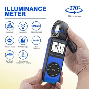 Medidor de iluminación portátil 400000 lux fotómetro medidor de luz digital luxómetro EE. UU. - Imagen 1 de 11