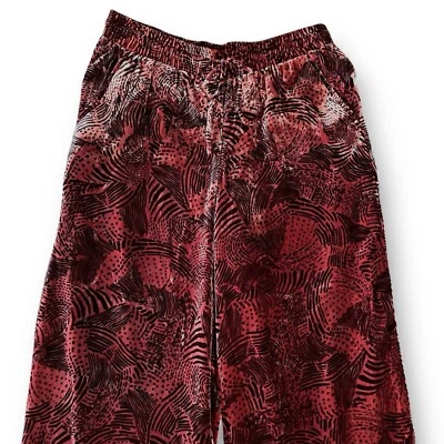 Garnet Hill Womens Velvet Pant Sz Small Brown Black Print Wide Leg Pull On Boho - Image 1 of 4