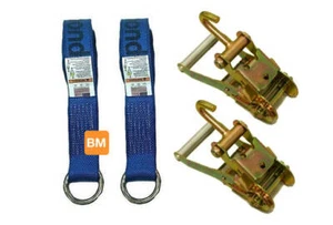 2" x 8' BLUE LASSO STRAPS  &  2" Finger Hook RATCHETS 2-PACK Tow Truck Tie Down - Bild 1 von 7