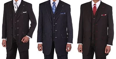 Men's Classic Pinstriped Suit W/Matching Vest And Pants  38R~56L 36" Length - Image 1 of 4