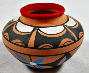 Vintage Colorful Terra Cotta Design Small Art Pottery Vessel Vase - Foto 1 di 3
