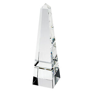 Hand Crafted Crystal Obelisk Sculpture Tabletop Centerpiece Décor Gift 12 Inch
