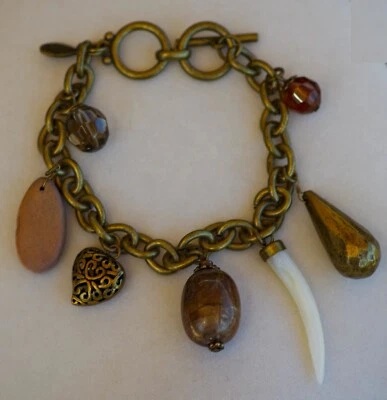 Pulsera DE COLECCIÓN Cookie Lee Charm Madera Madreperla Latón ¡Muy Bonita! Foto 1 de 4