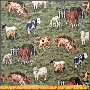 FABRIC FREEDOM FARM SHEEP COWS HORSES PIGS FABRIC 1/2 YARD (18" X 44") - Picture 1 of 1