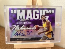 MAGIC JOHNSON NBA 2018 LEAF SPORTS HEROES NICKNAMES PURPLE AUTO #/10 (LAKERS)