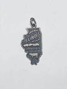 Vintage Sterlingsilber Illinois State Charm oder Anhänger für Armband oder Halskette - Bild 1 von 2