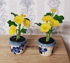 Set of 2 Dollhouse Handmade Yellow Morning Glory Flowers in Ceramic Pots 1/12