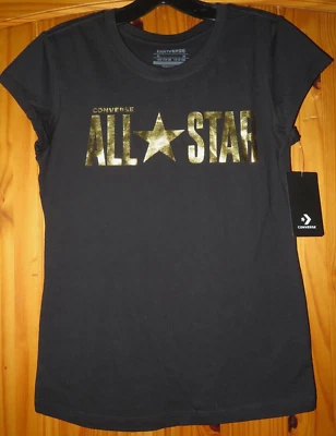 NEW CONVERSE All S BLACK & GOLD Logo Screen T-SHIRT Junior/Teen Girl 13-15 Years - Image 1 of 3