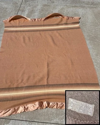 1950s Label Pendleton Wool Blanket Vintage Peach Mauve Orange Striped USA 63x80” - Image 1 of 4