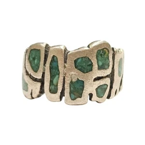70er Jahre Abstrakt Türkis Chip Inlay Sterling Silber Ring Pacific Jewelers - Bild 1 von 4