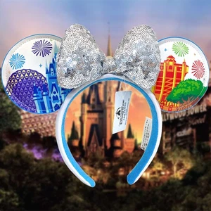 Disney-Resort exklusives Stirnband vier Parks Symbole Minnie Ohren silber Pailletten Schleife - Bild 1 von 7